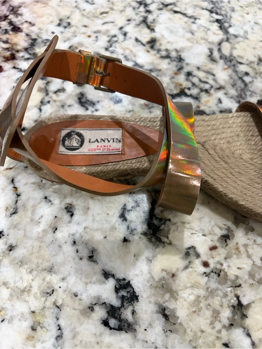 Lanvin Sz 41 (US10) Woven Espadrille Ankle-Strap Sandals in Iridescent Bronze
